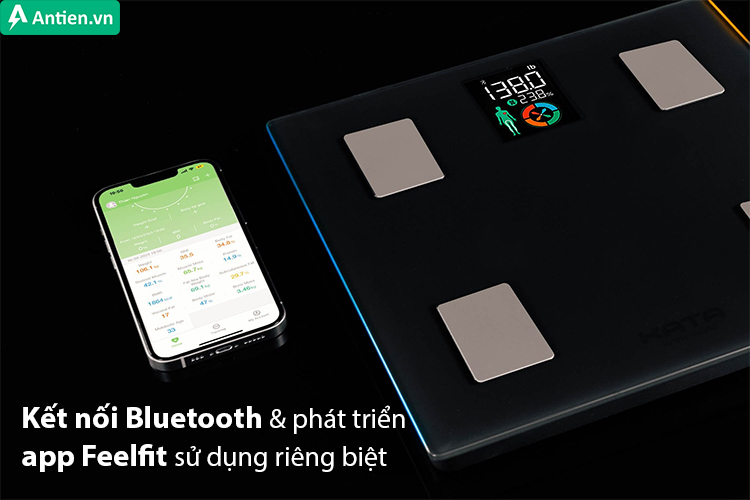 KATA CS20M kết nối Bluetooth với app điện thoại giúp bạn ghi lại các số đo mỗi lần cân 