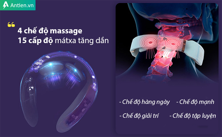 Tích hợp 4 chế độ massage cùng 15 cường độ mátxa giúp bạn lựa chọn chế độ phù hợp nhất với tình trạng đau của mình