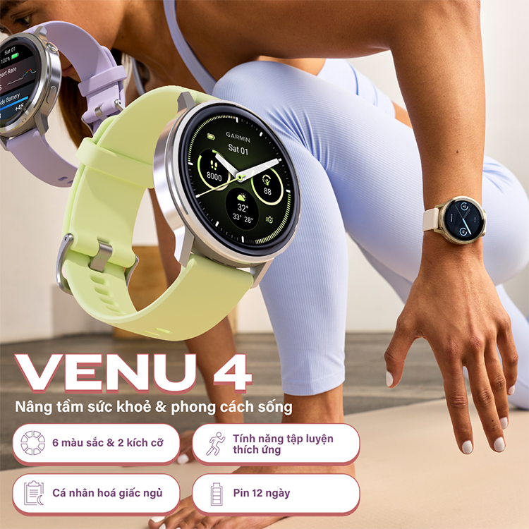Venu 4 nổi bật với màn hình siêu sắc nét và khả năng luyện tập linh hoạt