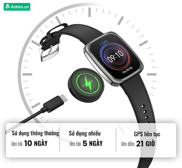Amazfit Active 2 Square luôn theo sát bạn trong mọi hoạt động nhờ thời lượng pin bền bỉ tới 10 ngày 