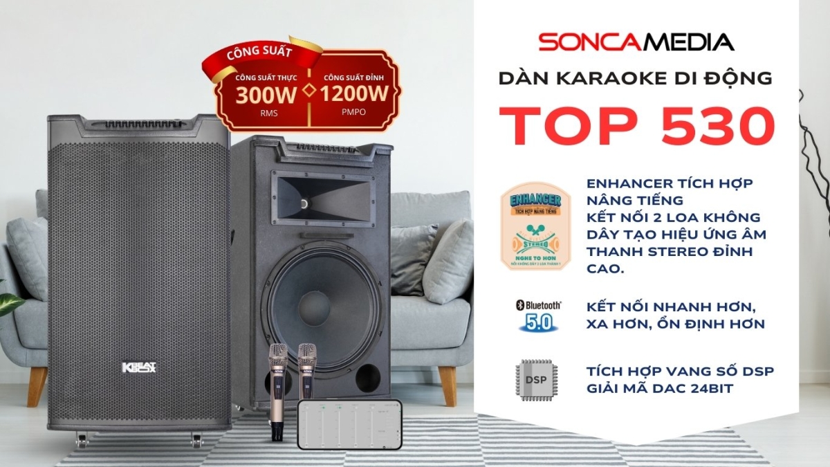 Loa karaoke di động Acnos TOP 530 thiết kế hiện đại, công suất mạnh mẽ
