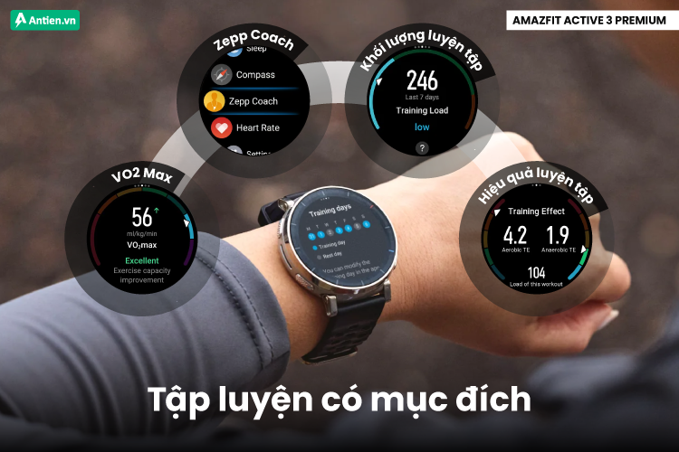Đồng hồ Active 3 Premium tích hợp chỉ số tập luyện chi tiết