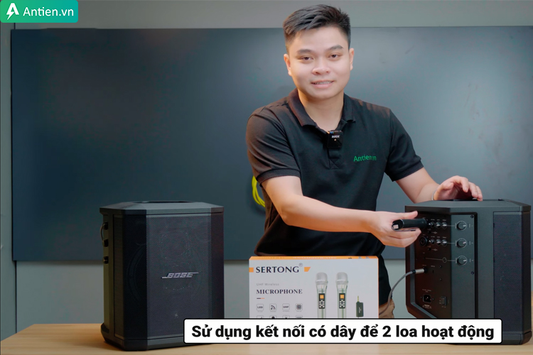 Thực hiện việc kết nối có dây 2 loa S1 Pro với micro để âm thanh phát ra đồng thời từ 2 loa