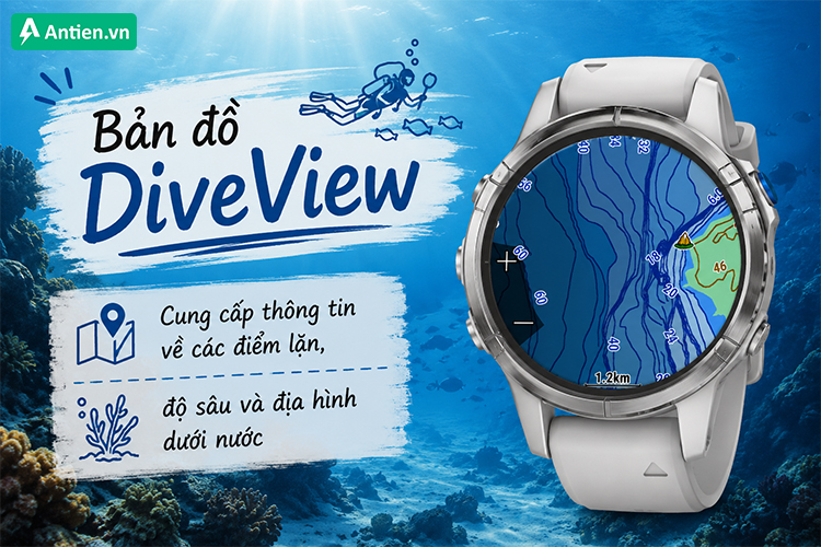 Bản đồ DiveView cung cấp thông tin về điểm lặn, độ sâu và địa hình dưới nước