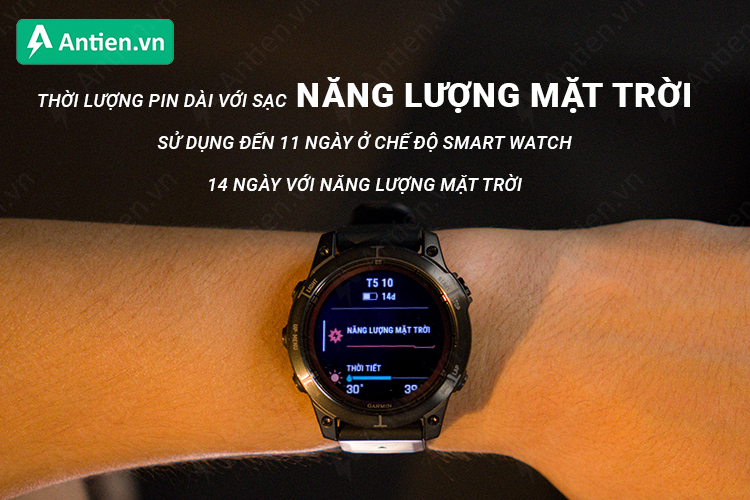 Với ống kính sạc năng lượng Mặt Trời Sapphire cho tuổi thọ pin đến 14 ngày ở chế độ smart watch