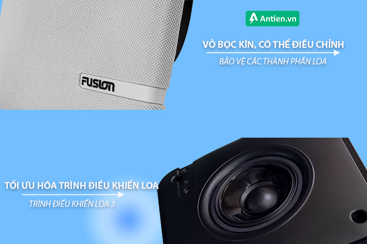 Loa được chăm chút kỹ về bề ngoài, lớp vải cách âm và đường bo cong tạo cảm giác sang