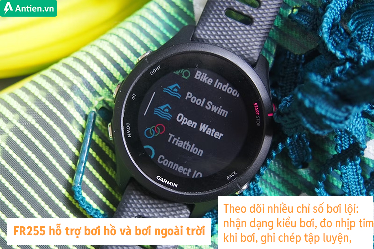 FR255 trang bị nhiều tính năng nâng cao để hỗ trợ bạn tiến bộ trong từng vòng bơi