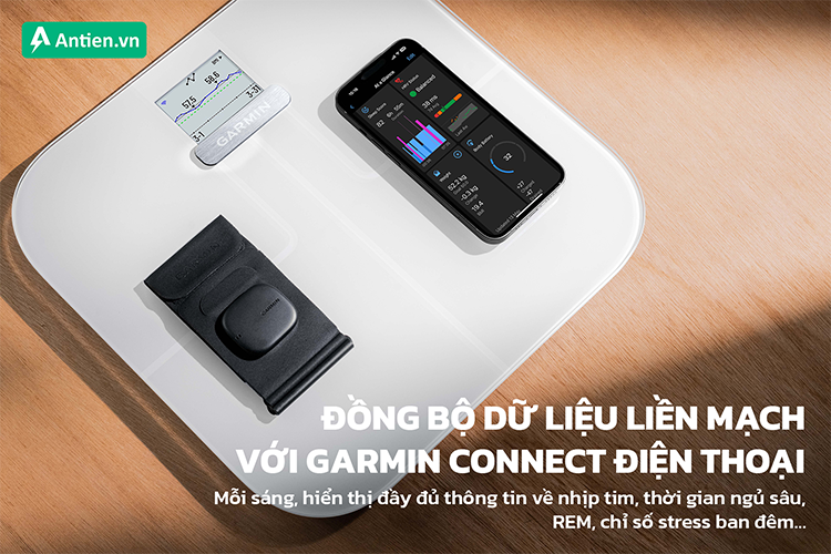 Mỗi buổi sáng, các dữ liệu sức khoẻ được hiển thị đầy đủ trên Garmin Connect điện thoại