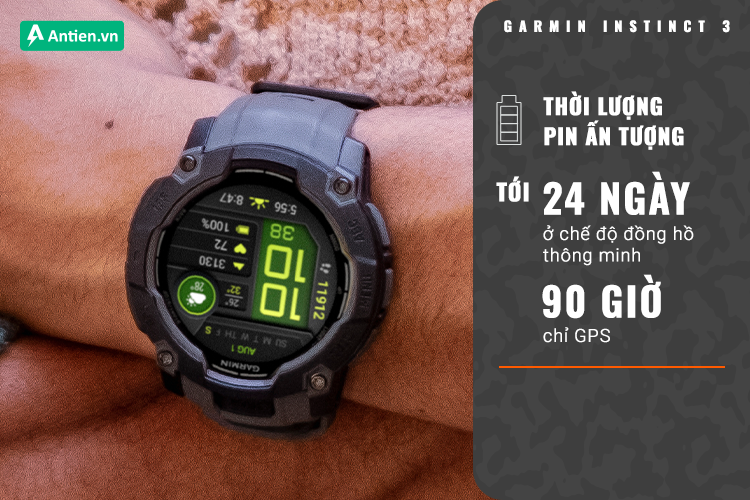 Phiên bản Instict 3 Amoled 50 MM cho thời lượng sử dụng tới 24 ngày ở chế độ smart watch