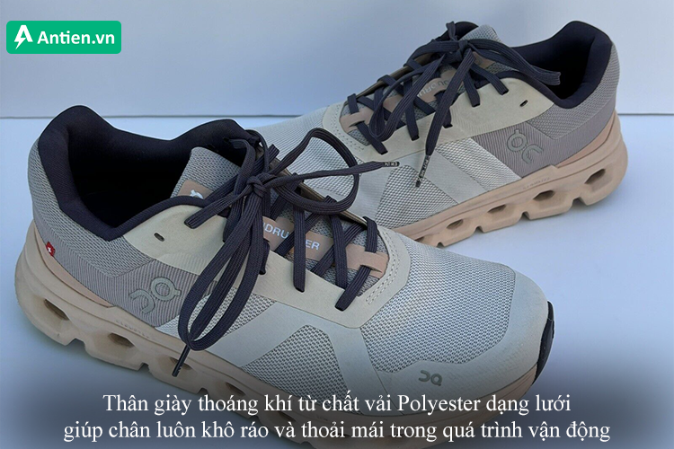 Thân giày thoáng khí từ chất vải Polyester dạng lưới