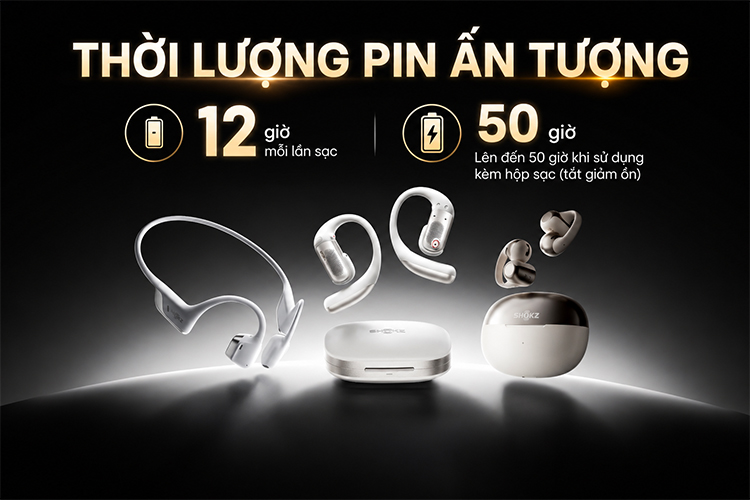 OpenFit Pro mang tới thời lượng pin tới 12 giờ sử dụng mỗi lần sạc