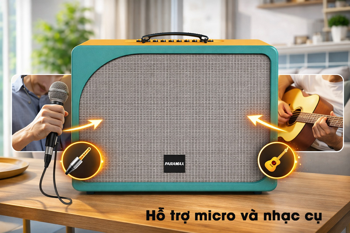 Loa Paramax Evox hỗ trợ micro và nhạc cụ, tăng trải nghiệm karaoke và biểu diễn acoustic