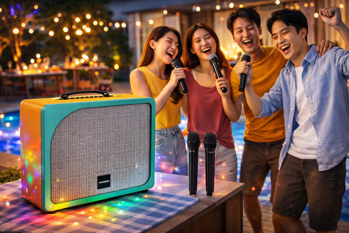 Loa Paramax Evox đi kèm 2 micro không dây