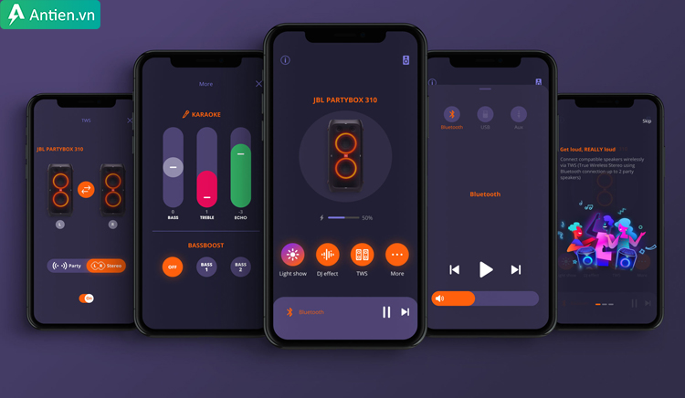Ứng dụng JBL Partybox trên Encore giúp bạn tùy chỉnh cá nhân hóa âm nhạc, màu sắc theo...