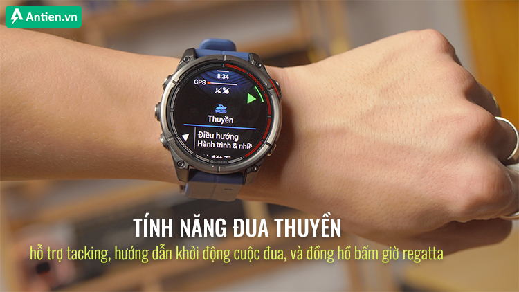 Quatix 8 nổi bật với trọn bộ tính năng hàng hải chuyên dụng, chuyên cho đua thuyền