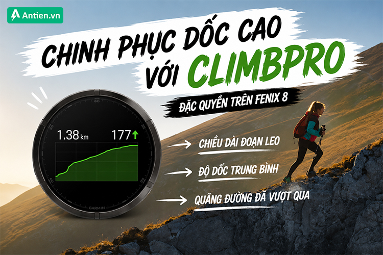 ClimbPro là tính năng độc quyền trên Fenix 8, giúp bạn phân phối sức trên các con dốc