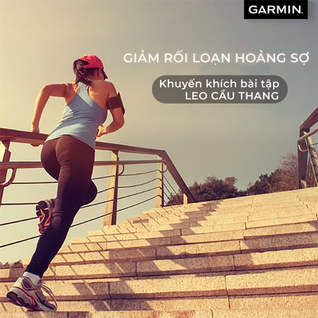Đồng hồ Garmin hỗ trợ theo dõi và ghi lại bài tập leo cầu thang - một trong những bài tập giảm rối loạn lo âu