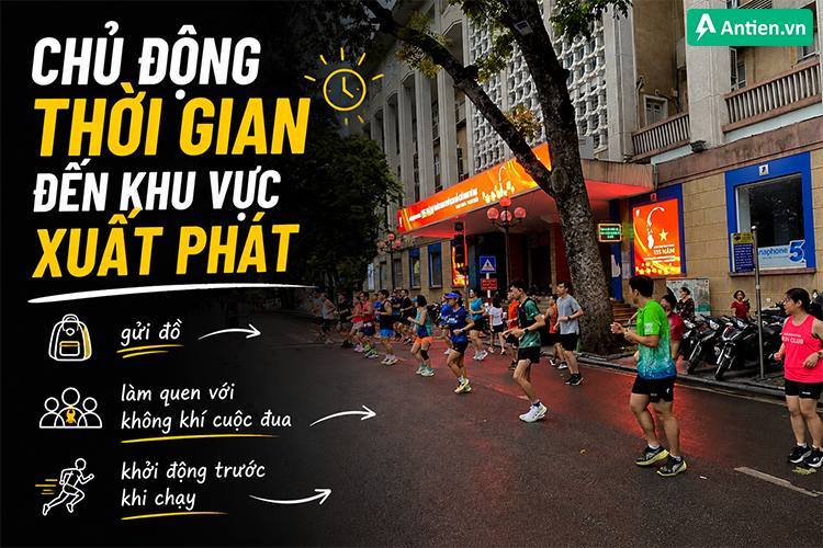 Trong ngày race, cần đến sớm để khởi động, giãn cơ và sẵn sàng bứt phá