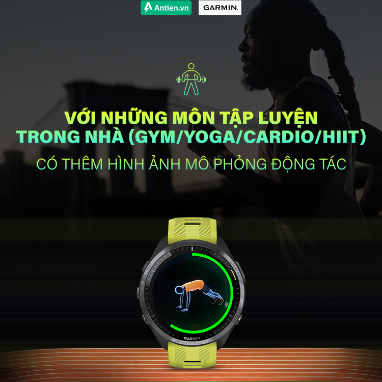 FR965 hỗ trợ nhiều môn thể thao tập luyện trong nhà với những hình ảnh mô phỏng sống động, dễ tập theo