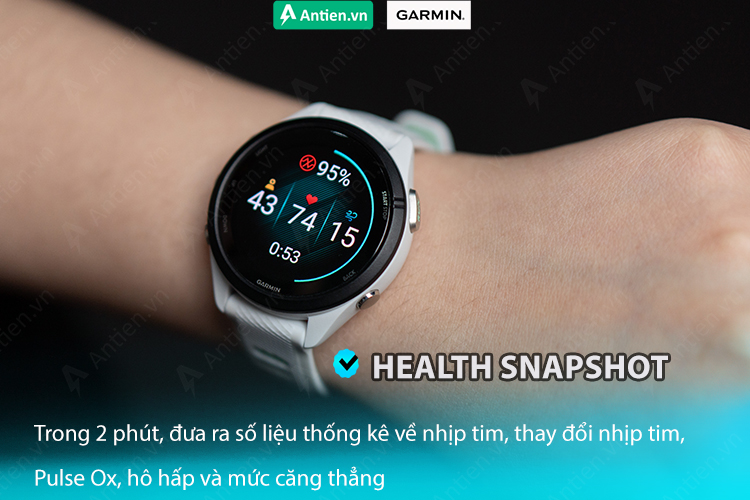 Trong vòng 2 phút, FR265 sẽ đưa ea các số liệu thống kê chính về sức khỏe của bạn