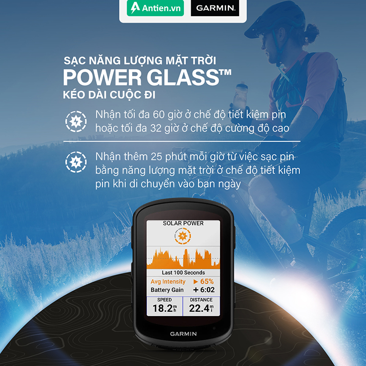 Thấu kính sạc bằng năng lượng mặt trời Power Glass giúp kéo dài tuổi thọ pin trên EDGE 840 Solar