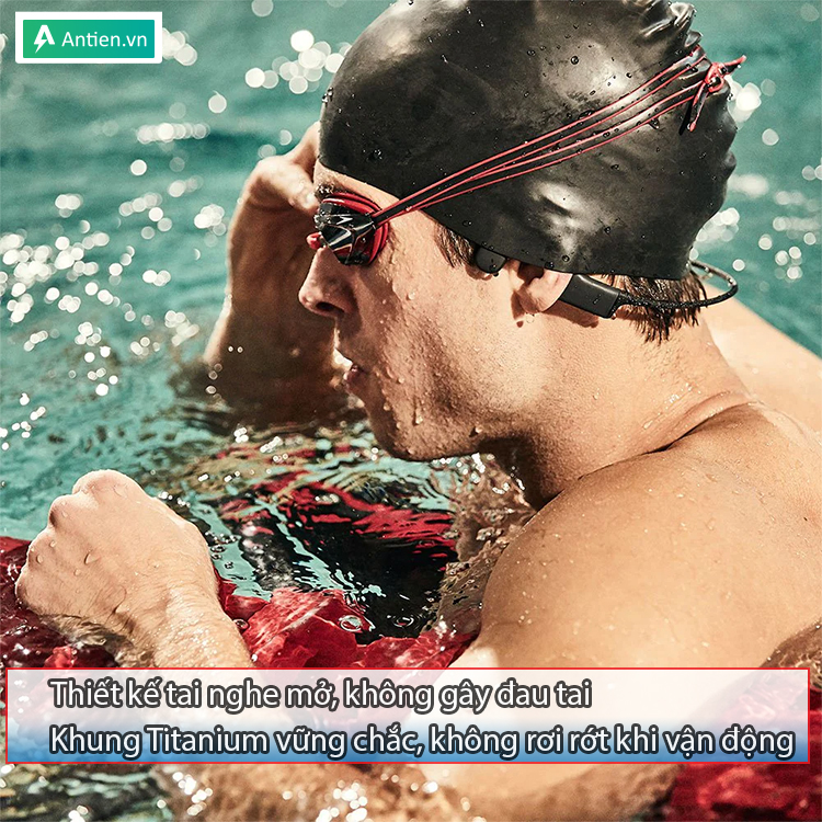 OpenSwim Shokz thiết kế Open-Ear, cho cảm giác đeo thoải mái và nghe nhạc không rung giật