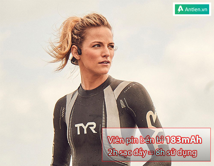 Thời lượng pin 8h cho bạn thỏa sức bơi lội và tập luyện với âm nhạc mà không bị gián đoạn