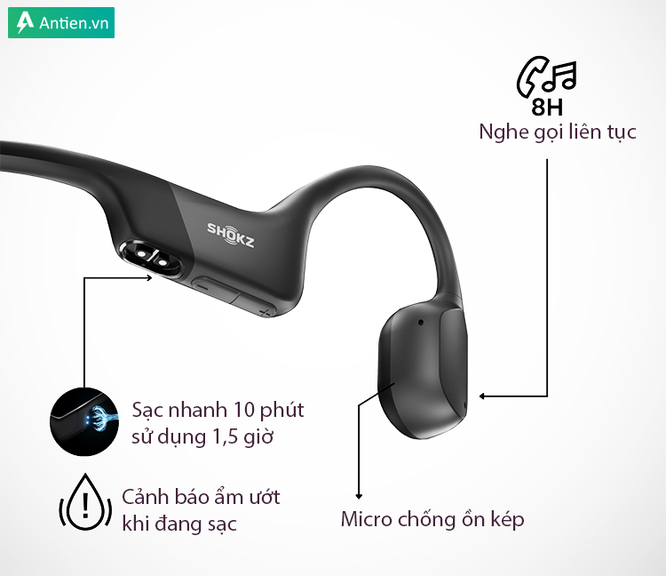 Thỏa mãn nghe gọi và thưởng nhạc với viên pin bền bỉ, tuổi thọ tới 8h