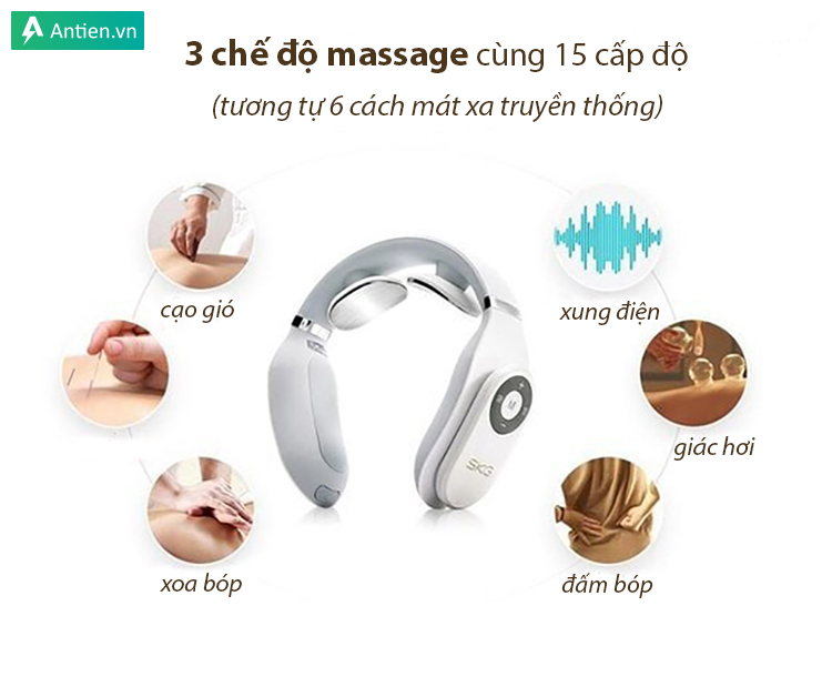 3 chế độ massage trên máy SKG 4098E mô phỏng các kỹ thuật mát xa bằng tay truyền thống, đạt hiệu quả cao