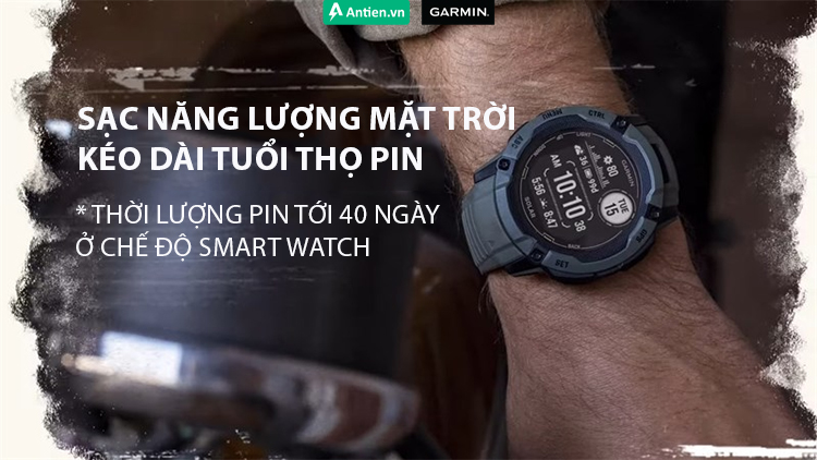 Instinct 2X Solar cho thời lượng pin ấn tượng tới 40 ngày ở chế độ thông minh, không giới hạn với sạch năng lượng mặt trời