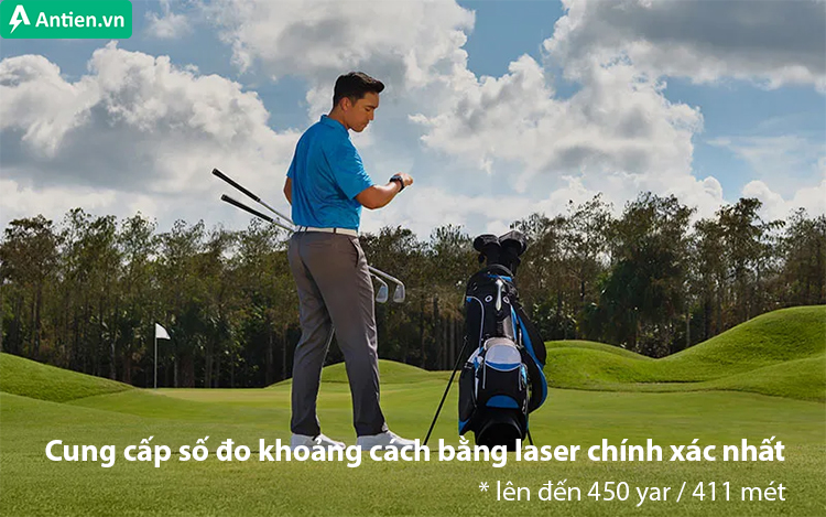 Tia laser của ống nhòm Garmin Approach Z82 có khả năng đo khoảng cách lên đến hơn 400m