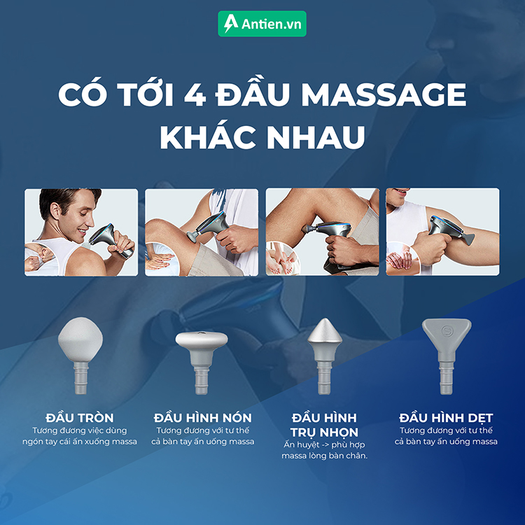 F7-E trang bị tới 4 đầu massage riêng biệt, phù hợp với từng vị trí cần được mát-xa