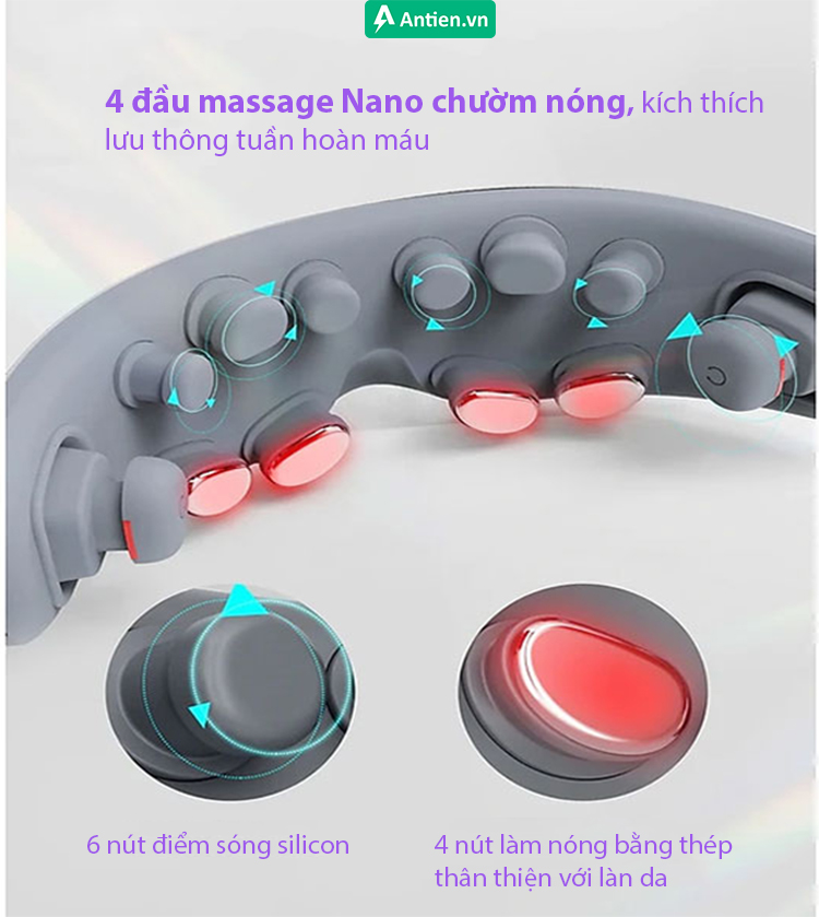 4 đầu massage Nano giúp tăng diện tích làm nóng của SKG E7-EN lên tới 46%