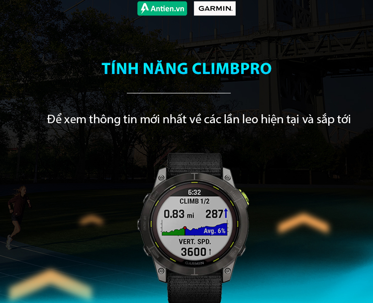 Tính năng ClimbPro trên Enduro 2 cho bạn xem được độ dốc, khoảng cách và độ cao đạt được trong các lần leo hiện tại và sắp tới