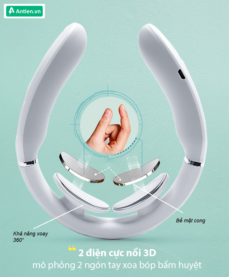 2 điện cực 3D không chỉ ôm khít cổ mà còn mô phỏng động tác mát xa xoa bóp hiệu quả