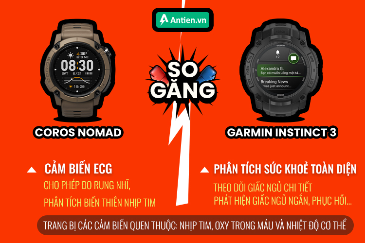 Đồng hồ Garmin cho khả năng theo dõi sức khoẻ toàn diện, trong khi Nomad gây ấn tượng với ECG