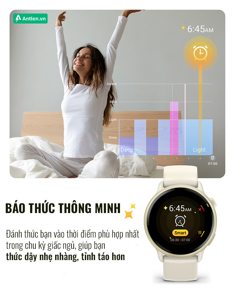 Trên Vivoactive 6 được trang bị tính năng Báo thức thông minh mới để bạn thức dậy với tinh thần sảng khoái