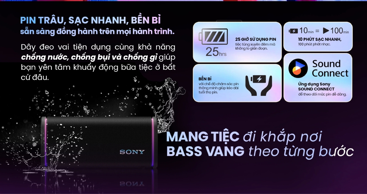 loa Sony ULT Field 5 chống nước và chống bụi IP67