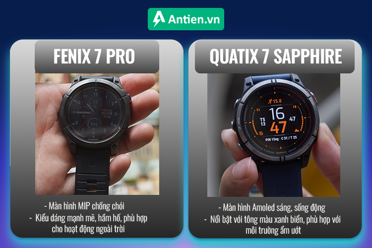 Cùng trang bị kích thước mặt 47mm, cả Fenix 7 Pro và Quatix 7 Sapphire đều sử dụng chất liệu bền bỉ 