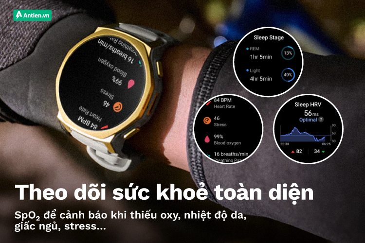 Hệ thống theo dõi sức khoẻ toàn diện giúp bạn thấu hiểu cơ thể để có bước đi tiếp theo cho tập luyện và phiêu lưu  Đồng hồ thông minh T-Rex 3 Pro được tích hợp cảm biến BioTracker™ thế hệ mới, cho phép ghi nhận nhịp tim với đ