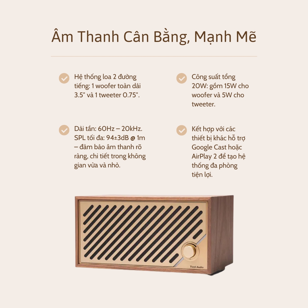 Âm thanh chi tiết, trung thực với hệ thống 2 đường tiếng