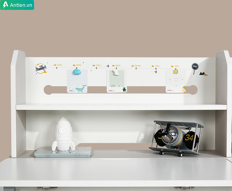2M2KIDS LX105Y trang bị giá sách 2 tầng tiện dụng và rộng lớn