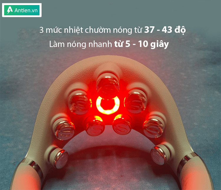 Sản phẩm mátxa của SKG cho khả năng làm nóng nhanh từ 5-10 giây với 3 mức nhiệt chườm nóng