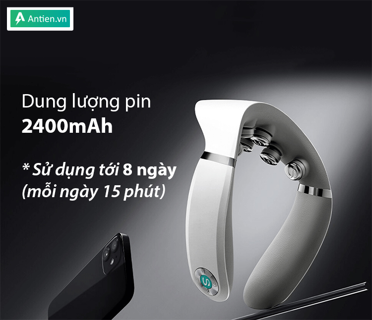 Sử dụng máy massage SKG ít bị gián đoạn nhờ viên pin 2400mAh, cho tuổi thọ tới 8 ngày
