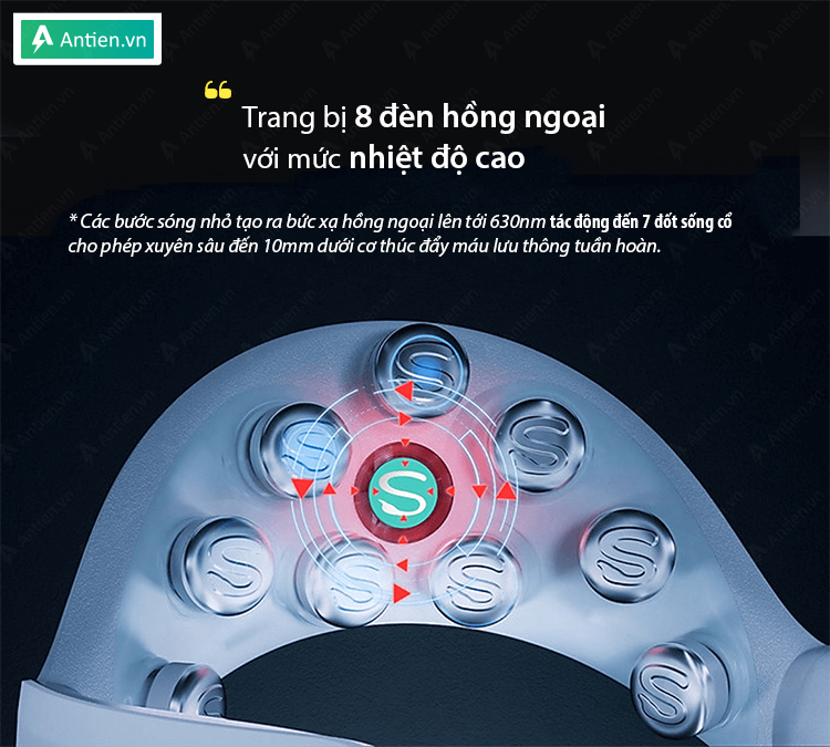 SKG G7 PRO-E trang bị 8 đèn hồng ngoại giúp thâm nhập sâu dưới da, giãn mạch máu và thúc đẩy máu lưu thông
