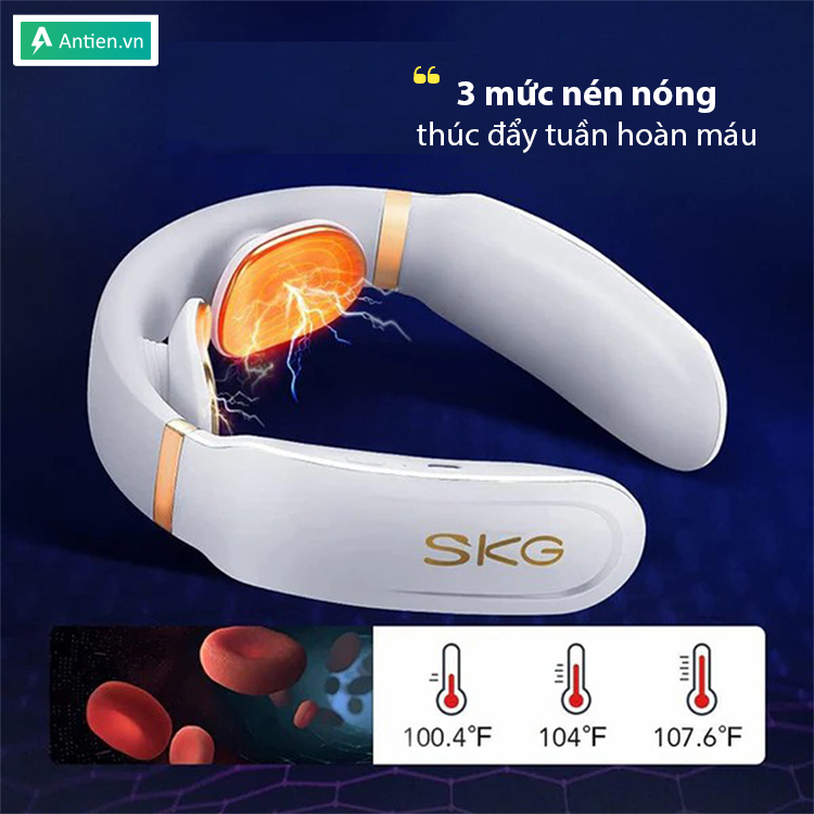 Máy trang bị 3 mức nhiệt chườm nóng giúp làm nóng nhanh và thúc đẩy lưu thông tuần hoàn máu