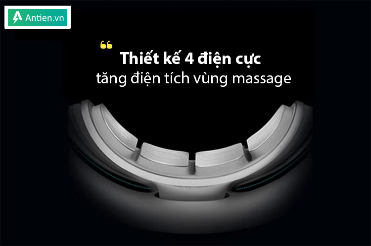 4 điện cực trên máy K5-PRO nhưu 4 bàn tay luân phiên mátxa, phân bổ xung điện đồng đều hơn