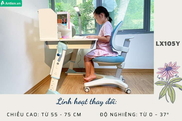 Cung cấp cho trẻ góc học tập hiệu quả nhờ khả năng linh hoạt thay đổi chiều cao, độ nghiêng bàn