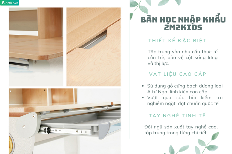 Bàn học nhập khẩu trẻ em 2M2Kids sản xuất dựa trên tính an toàn và mang lại cho trẻ môi trường học tập tuyệt vời