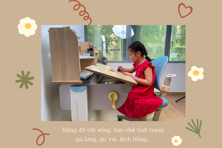 Bàn điều chỉnh chiều cao linh hoạt theo vóc dàng trẻ giúp bảo vệ cốt sống, chống gù lưng...